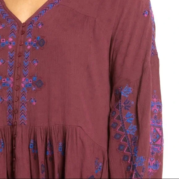 NWT Free People Arianna Boho Tunic in Plum Red. Size L - Picture 5 of 6